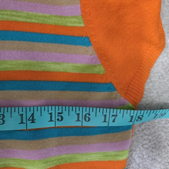 LIVIA VANEZETTI ITALY Wool/ Cashmere/Silk Orange Short Sleeve Top,Striped Back.M - Picture 11 of 12